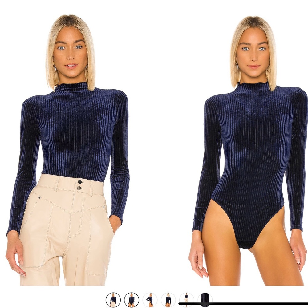 LOVER ANS FRIENDS NWT - NAVY VELVET LONG SLEEVE BODYSUIT XSMALL